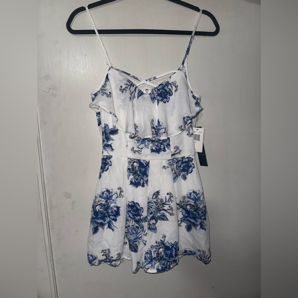 Trixxi Blue and White Floral romper